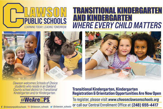 Clawson Public Schools Transitional Kindergarten and Kindergarten